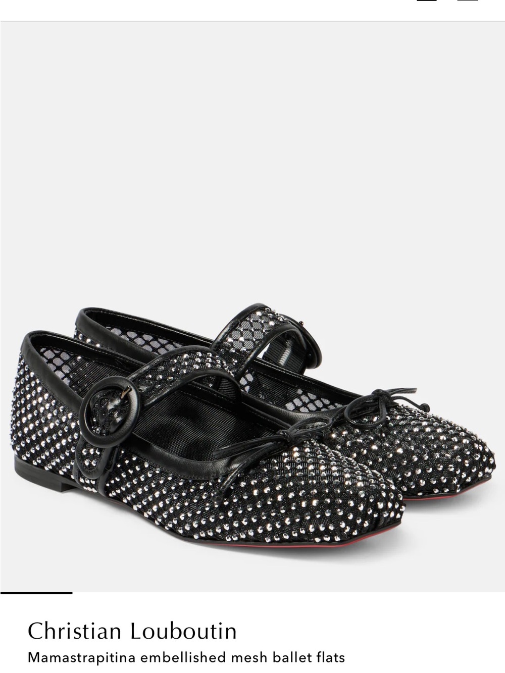 Christian Louboutin Black Embellished Mesh Mary‑Jane Ballet Flats  Size 39